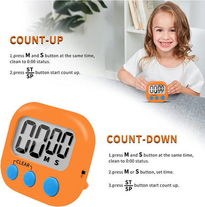 6 Pack Small Digital Kitchen Timer Magnetic Back and ON/Off Switch,Minute Second Count Up Countdown (Multicolored)