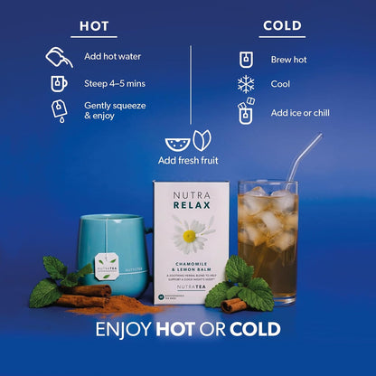 NUTRARELAX - Sleep and Calming Tea – Helps with Relaxation and Sleep – Includes Chamomile, Lemon Balm and Passionflower - 20 Enveloped Tea Bags - by Nutra Tea - Herbal Tea