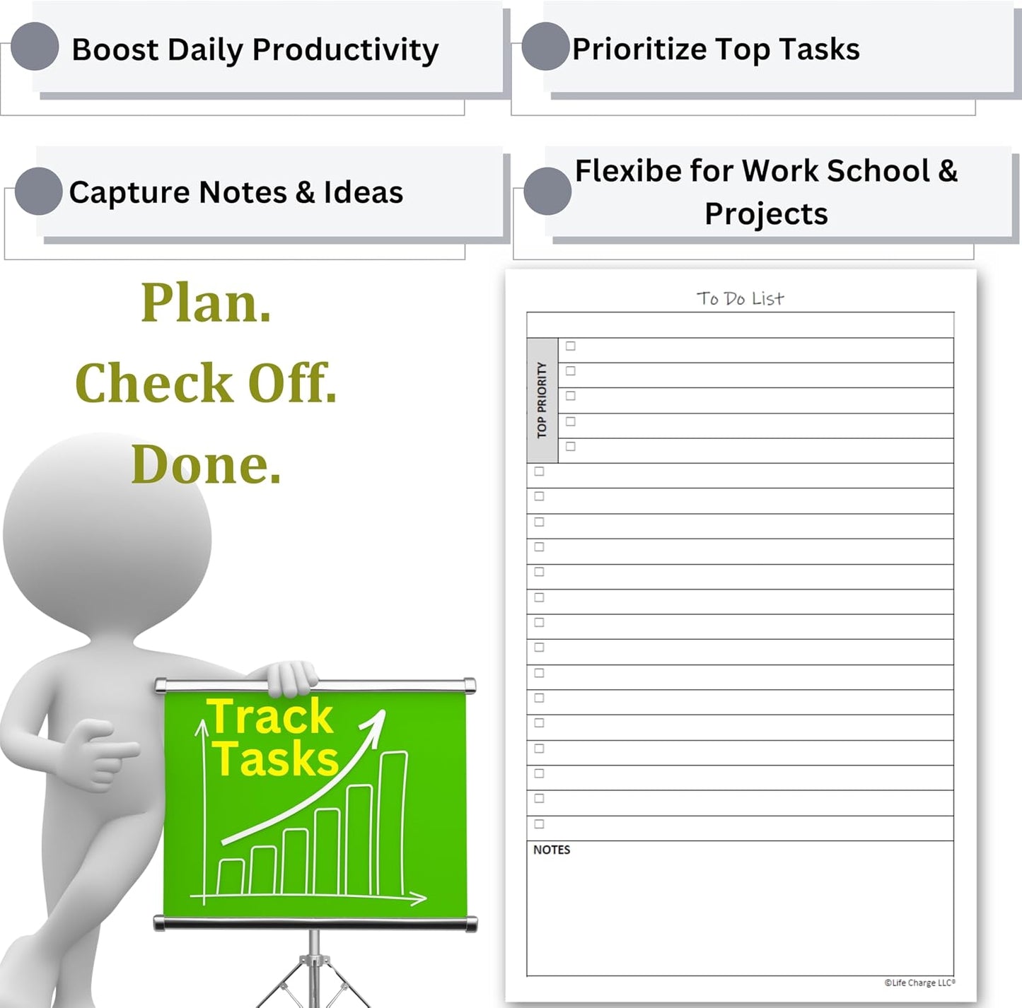 Life Charge Weekly Planner Notepad for Work & Home, Weekly To Do List Pad with Daily Checklist, Priority & Notes, 60 Pages, 8.5 x 11 Letter, Landscape