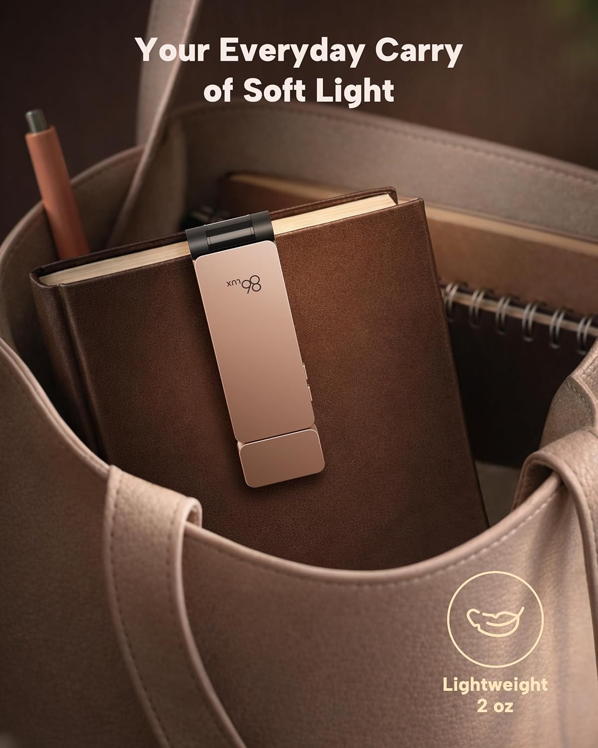 86lux Book Light, Rechargeable Clip-On LED Reading Light for Bed & Night Use - 3 Color Temperatures with Stepless Dimming, Ultralight Bookmark Design for Book Lovers, Grey