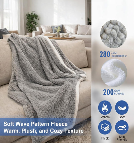 Heated Blanket Electric Throw Blanket with 5 Heat Settings, 10H Auto-Off, 50"x60" Soft Wave Fleece for Couch, Bed & Office, ETL Certified