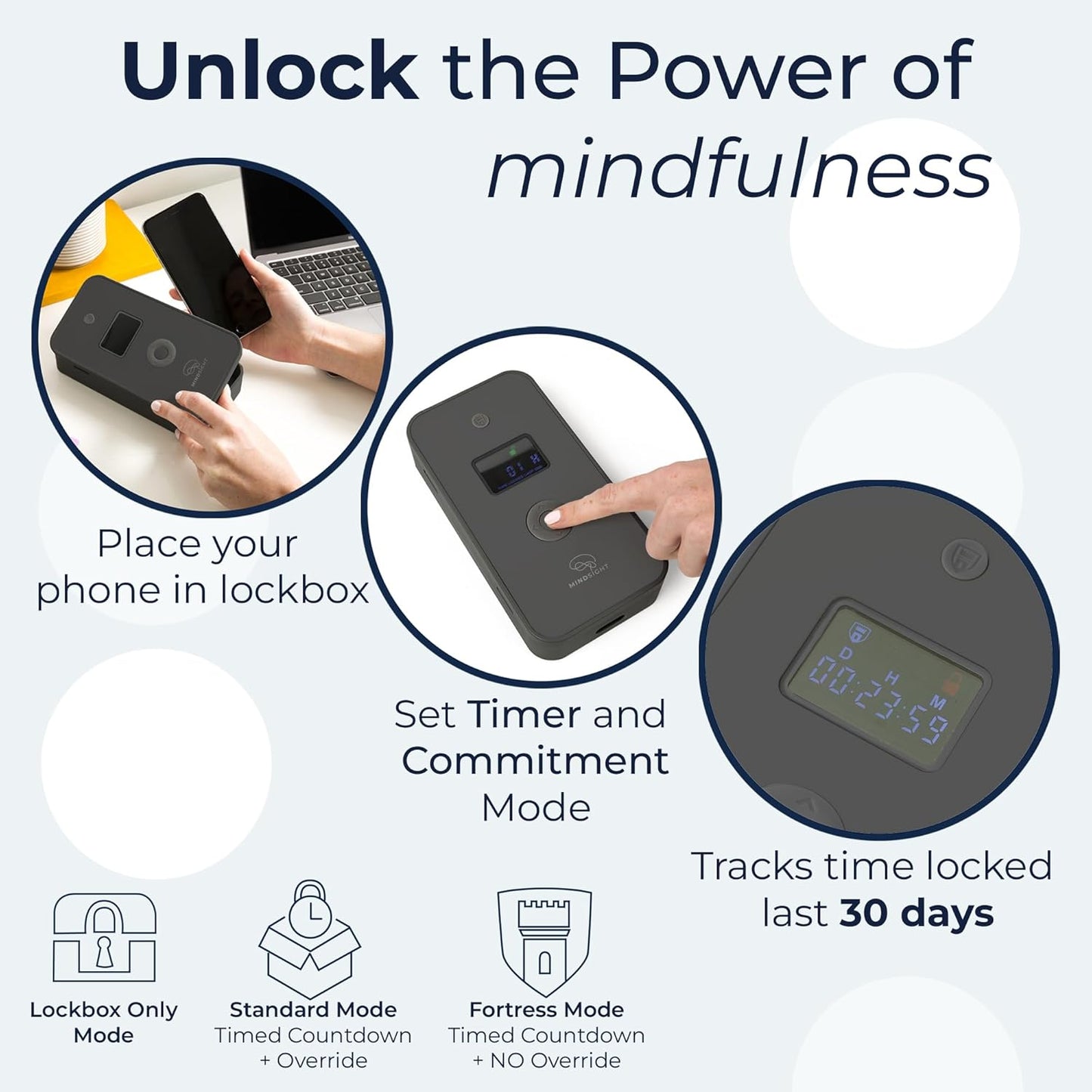 Mindsight Personal Timed Lock Box | Beat Everyday Temptations & Screen Time | 3 Commitment Modes | Fits 1 Phone with Standard Case | Charges While Locked | Out of Sight, Out of Mind