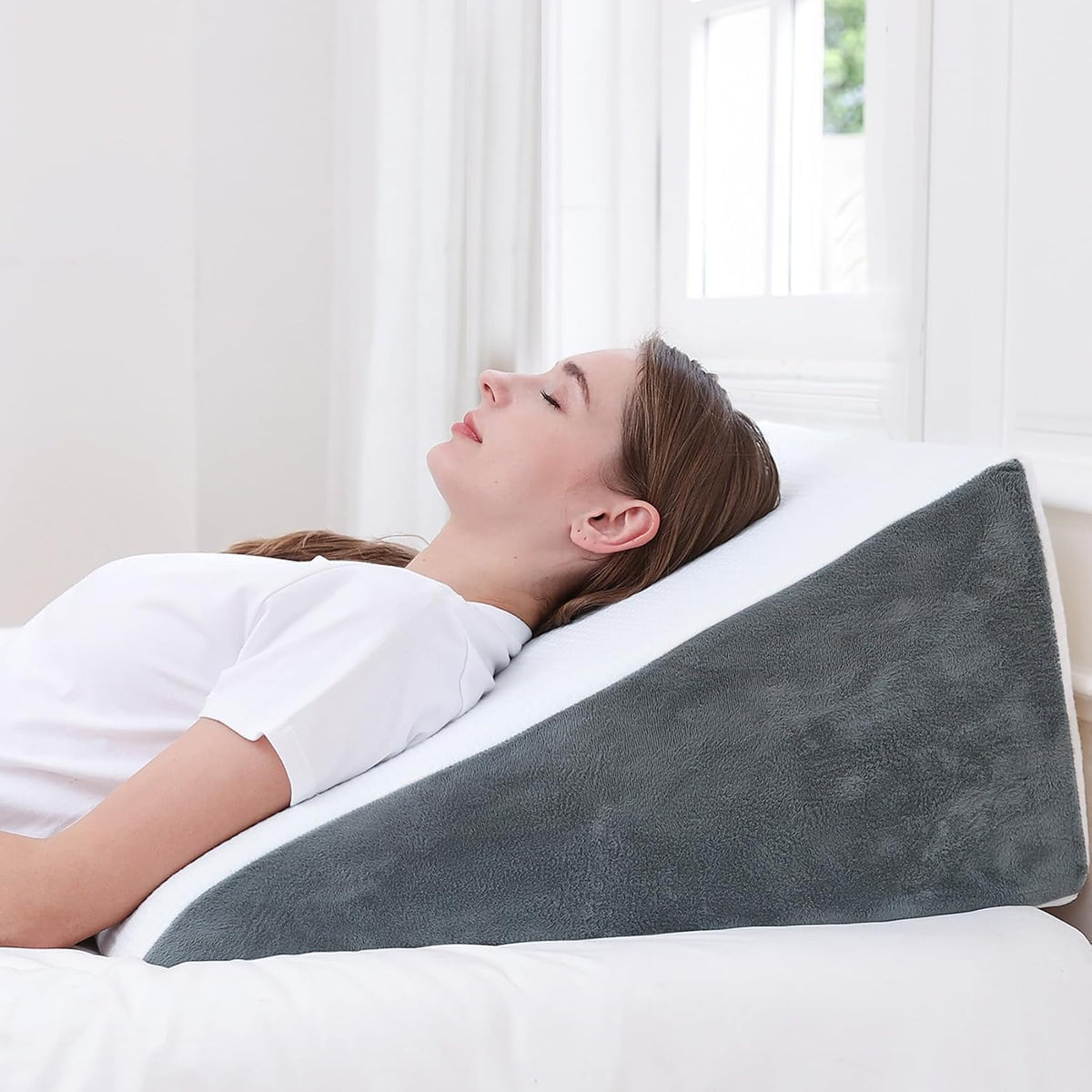 Sasttie Wedge Pillow 24x24x12 inch, Memory Foam Bed Wedge, Cool Grey