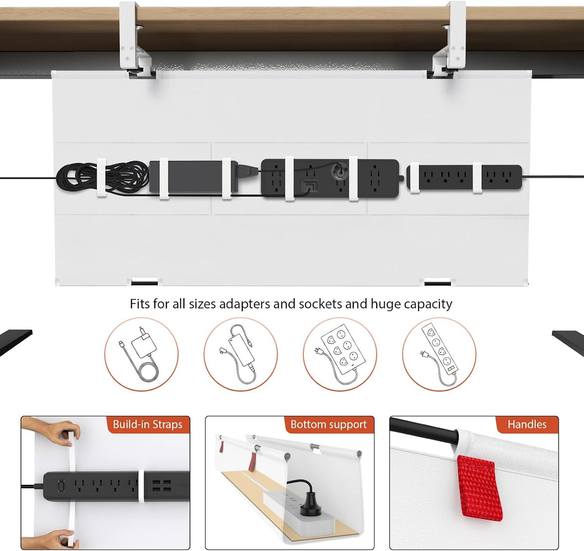 Univivi No Drill Under Desk Cable Management Tray, 36 inch Cable Management