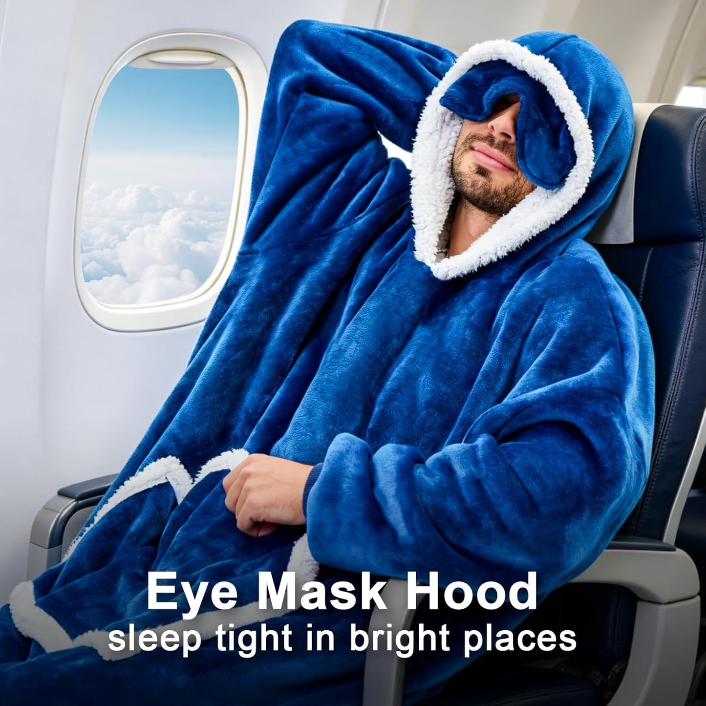 IFNOW Wearable Blanket Hoodie, Oversized Sherpa Fleece Hooded Blanket Sweatshirt with Eye Mask and Pocket, Comfy Long Flannel Blanket for Adults Men,Gifts for Women Mom Girlfriend,MoonFace