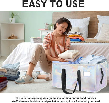 Moving Bags Extra Large - Heavy Duty Storage Totes with Wrap-Around Handles & Reinforced Zippers - Foldable Moving Box Alternative, Water-Resistant for Dorm, Closet & Under Bed Storage (Clear)