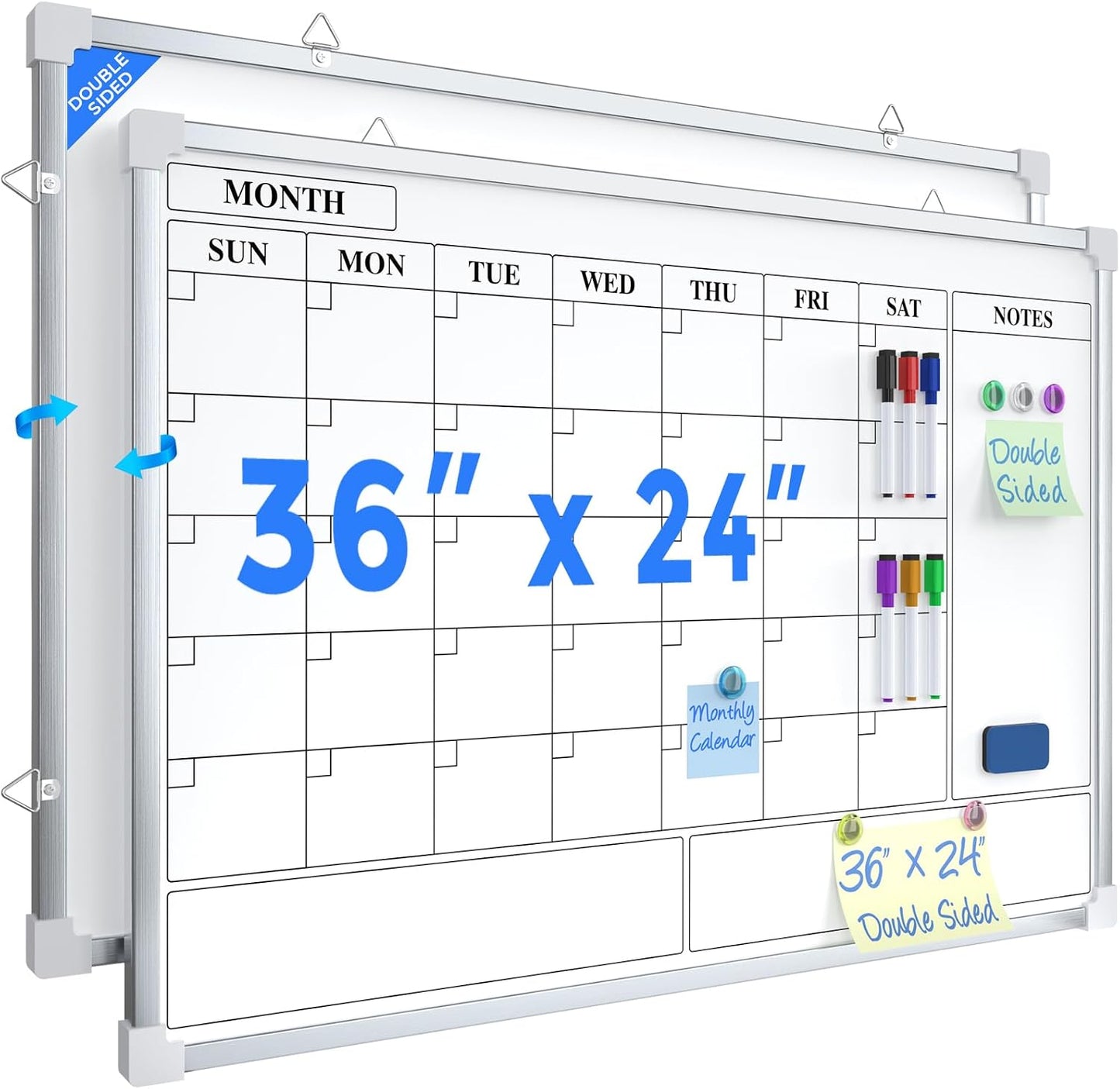 MaxGear Monthly Calendar Dry Erase Board for Wall, 16"x12", White Frame | Double-Sided, Hanging Small White Board, Portable Whiteboard for Planning, Drawing, Memo, to Do List, Home, Kitchen, Office