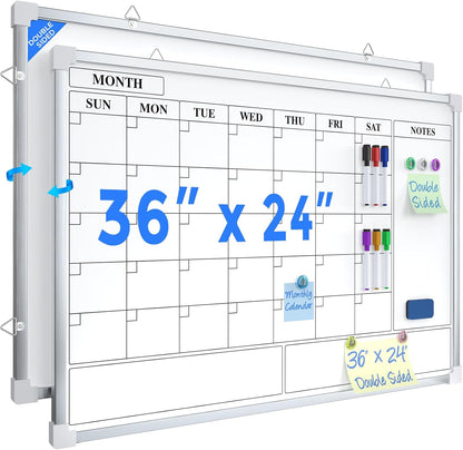 MaxGear Monthly Calendar Dry Erase Board for Wall, 16"x12", White Frame | Double-Sided, Hanging Small White Board, Portable Whiteboard for Planning, Drawing, Memo, to Do List, Home, Kitchen, Office