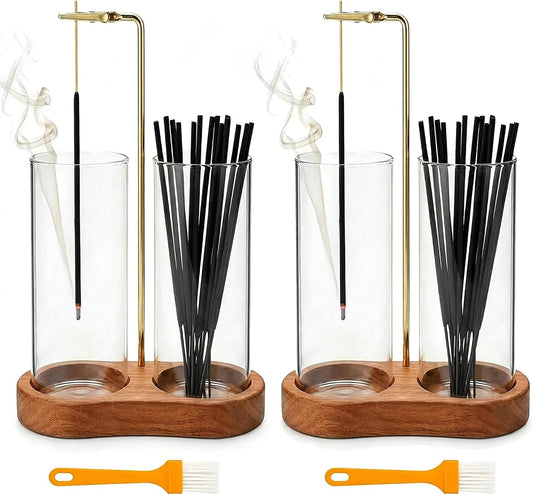 Incense Holder for Sticks with Glass Ash Catcher - Upside Down Anti-Ash Flying Incense Burner & Stick Storage Organizer, Ideal for Meditation, Yoga, Zen Home Decor, Spa Relaxation Gift
