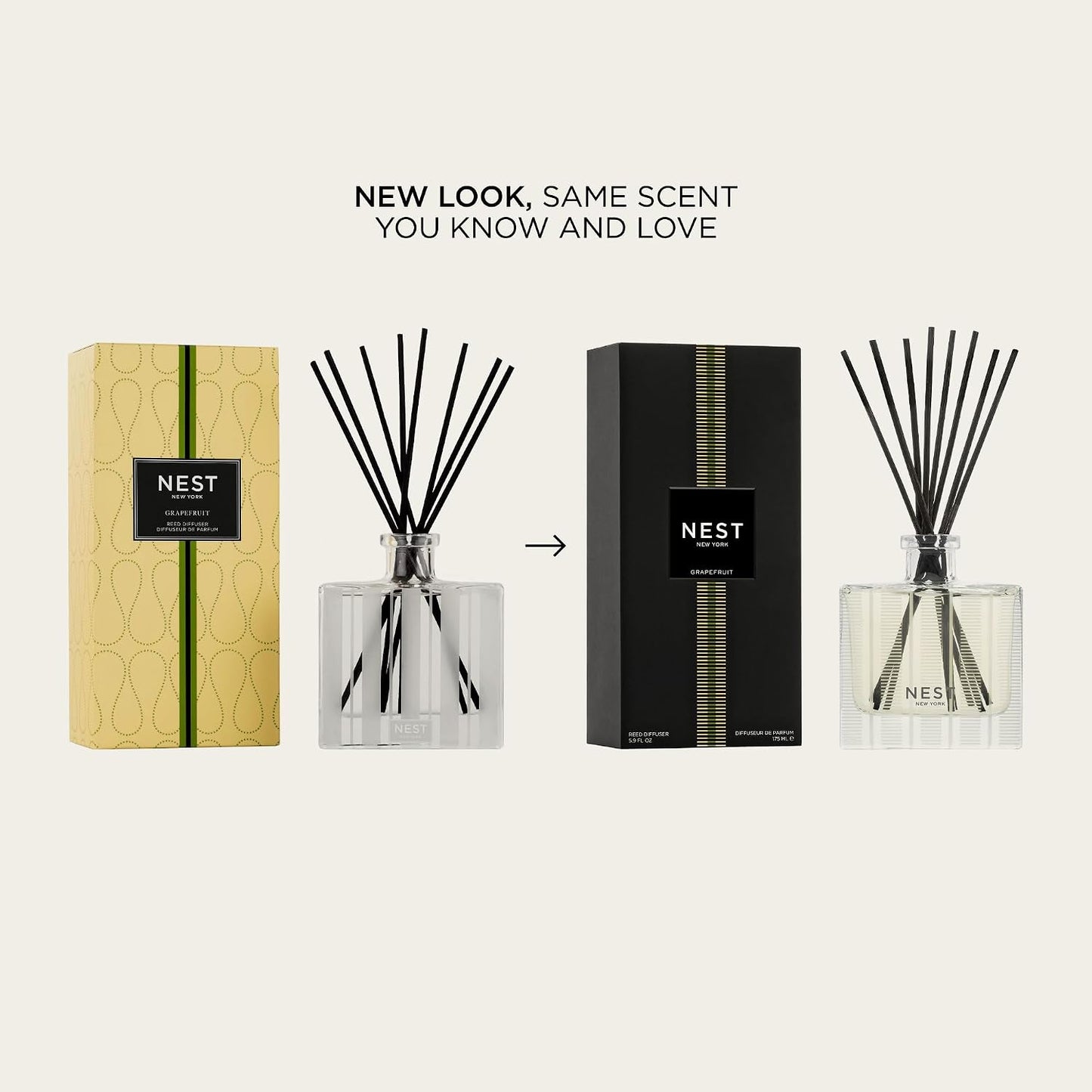 NEST New York Reed Diffuser, Bamboo - 5.9 fl oz - Fragrance for Up to 90 Days - Reusable, Refillable Glass Holder - Includes 8 All-Natural Reed Sticks - Flame Free