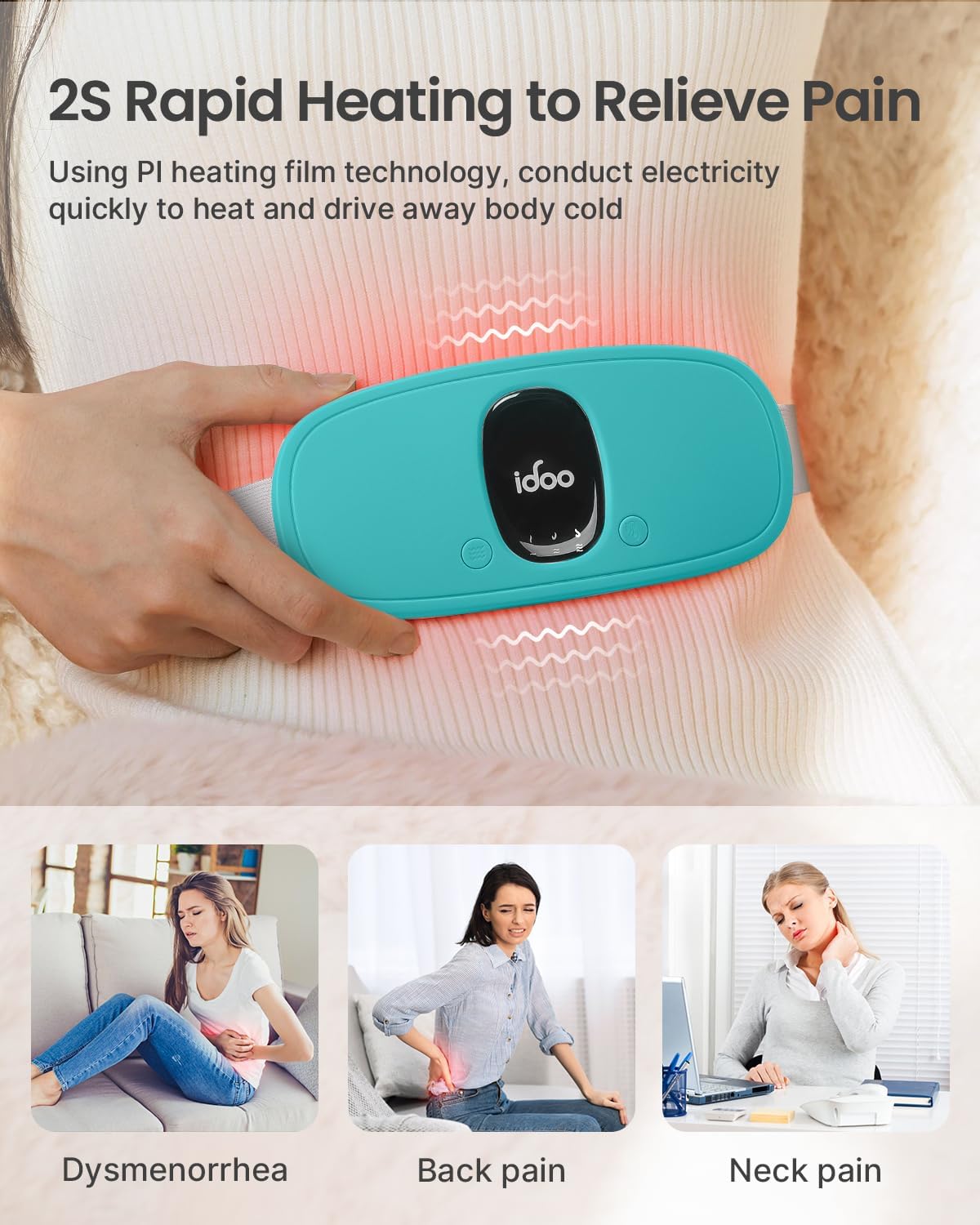 iDOO Cordless Heating Pad for Menstrual Cramps, Lightweight & Portable