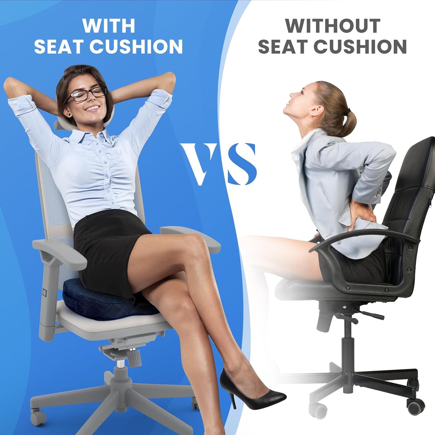 TushGuard Seat Cushion - Memory Foam Sitting Pillow for Office Chair, Car Seat, Airplane, Bleacher - Sciatica & Hip & Coccyx Pain Relief Desk Chair Cushion for Long Sitting Office Workers, Car Drivers