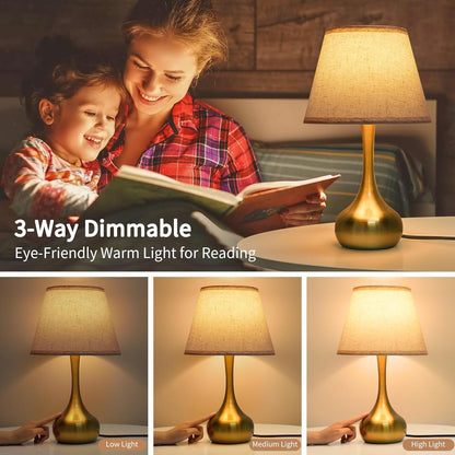 ONEWISH Touch Bedside Lamp for Bedroom, 3-Way Dimmable Farmhouse Table Lamps for Nightstand with Fabric Shade, Desk Lamp for Kids Reading, Home Office
