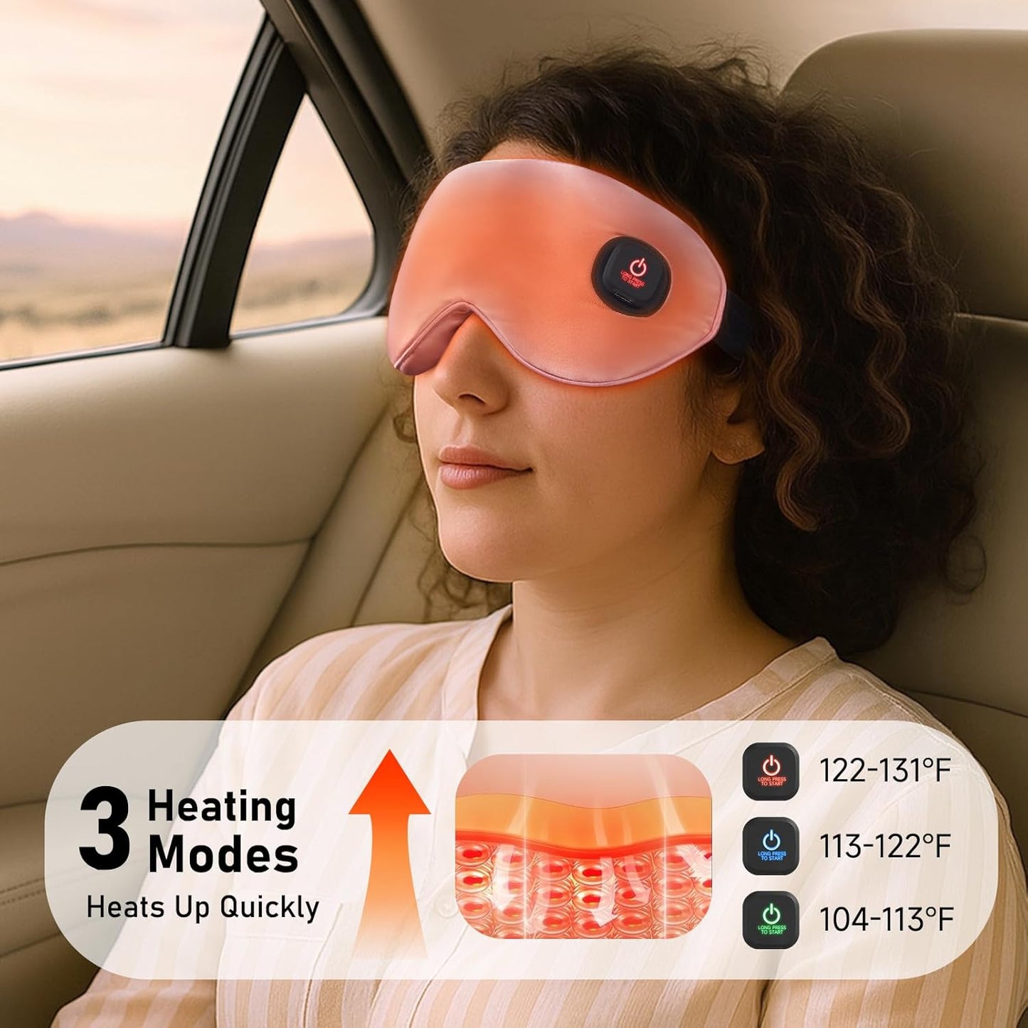 LitBear Heated Eye Mask, Silk Cordless Warm Eye Compress for Dry Eyes, Light Blocking Heat Eye Mask for Women Men, Soft Eye Heating Pad for Dry Eyes, Travel, Rechargeable, Washable Cover (Pink)
