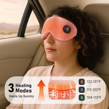LitBear Heated Eye Mask, Silk Cordless Warm Eye Compress for Dry Eyes, Light Blocking Heat Eye Mask for Women Men, Soft Eye Heating Pad for Dry Eyes, Travel, Rechargeable, Washable Cover (Pink)