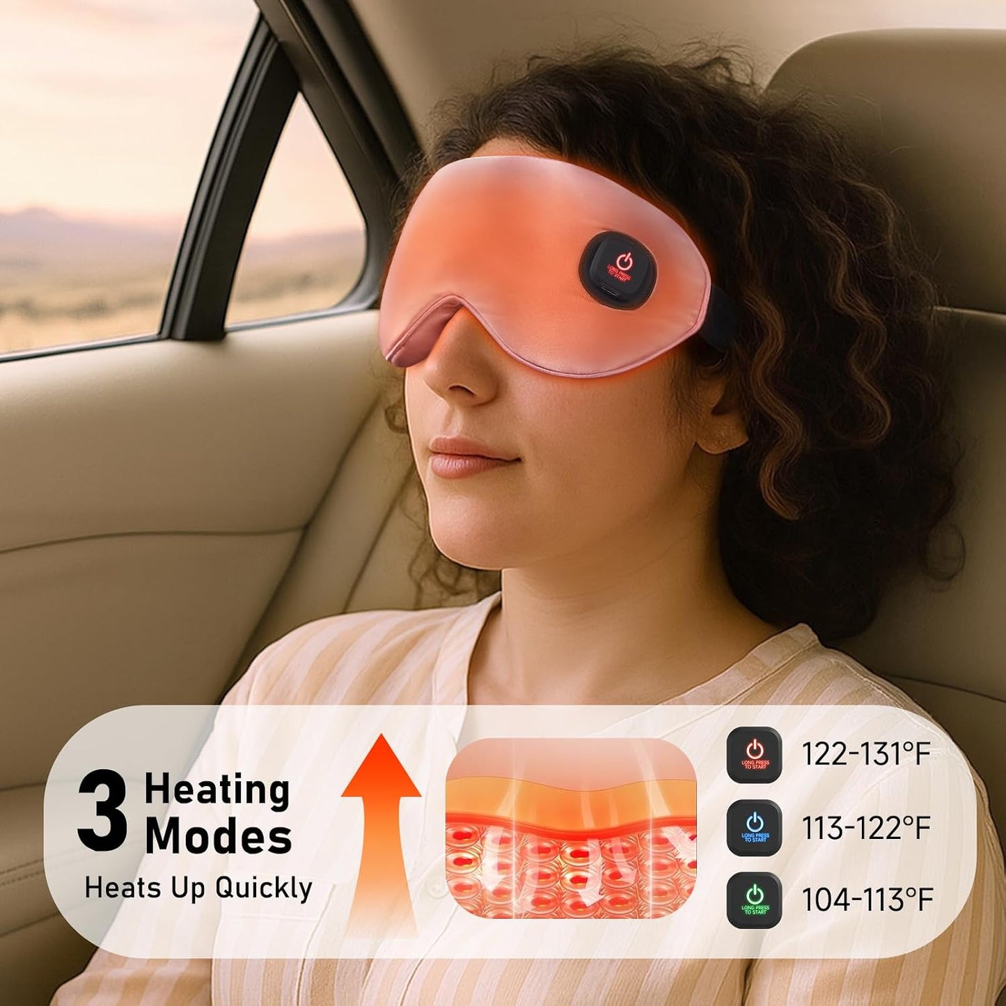 LitBear Heated Eye Mask, Silk Cordless Warm Eye Compress for Dry Eyes, Light Blocking Heat Eye Mask for Women Men, Soft Eye Heating Pad for Dry Eyes, Travel, Rechargeable, Washable Cover (Pink)