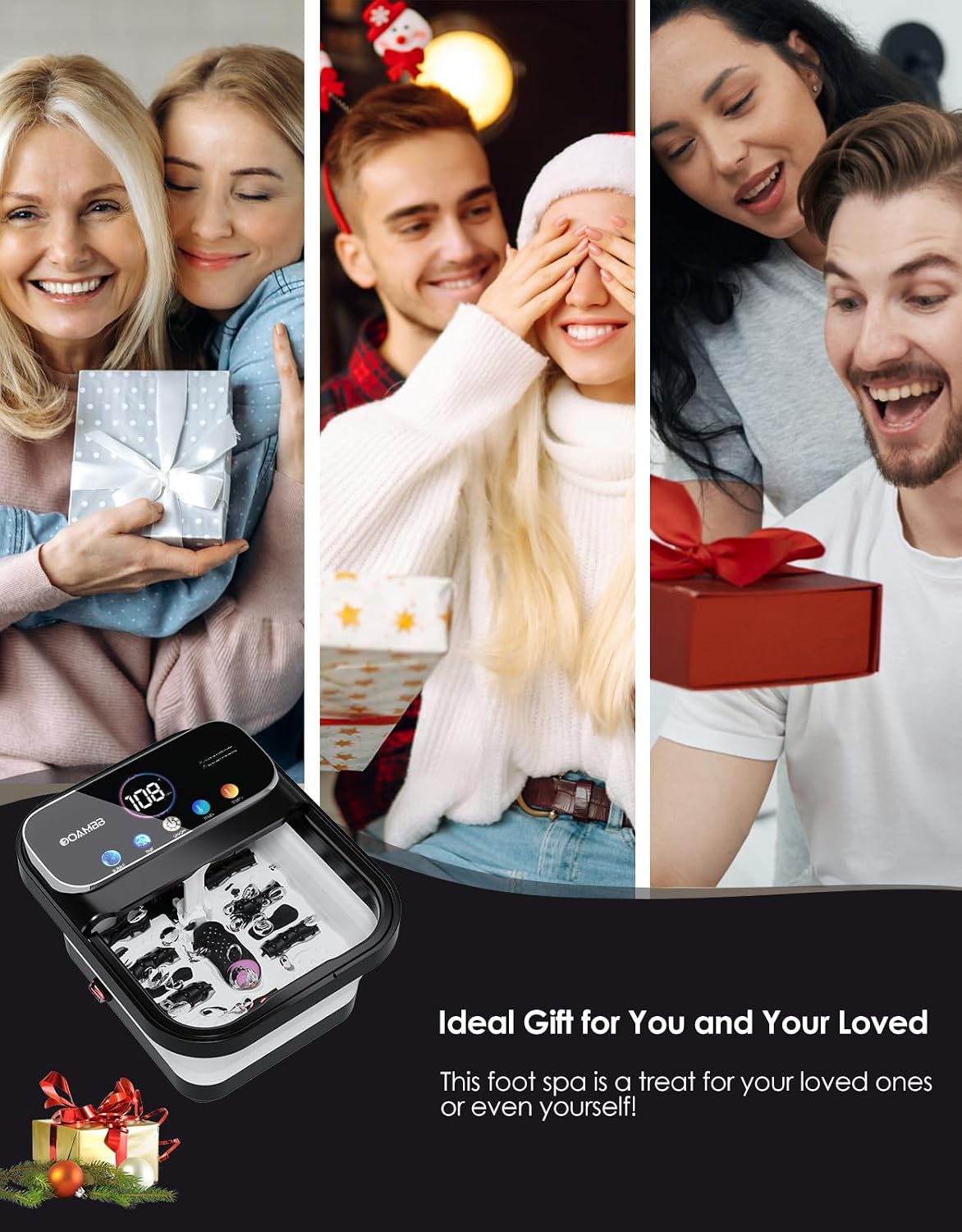 OOAMBB Collapsible Foot Spa with Heat, Bubble,Temp Control,Remote Control, Color Touch Screen Foot Bath Massager with 6 Massage Rollers,Foot Soaking Tub,Pedicure Foot spa for Stress Relief (Deep Grey)