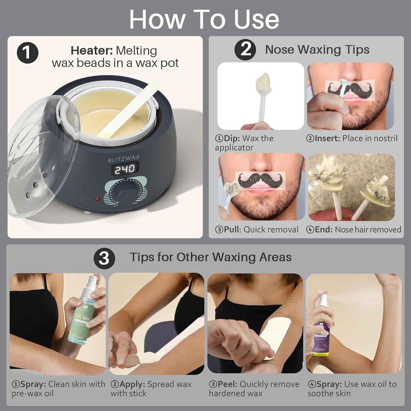 BLITZWAX Brazilian and Bikini Waxing Kit for Women, Hard Wax Warmer for Face, Legs and Body, At Home Hair Removal Kit, Beginner Friendly, Digital Fast Heating, 51 Wax Items