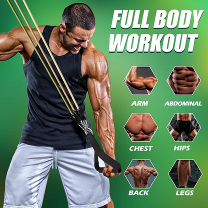 WHATAFIT Resistance Bands, Exercise Bands, Workout Bands with Handles, Door Anchor and Ankle Straps, 5 Resistance Levels Fitness Bands for Strength Training, Physical Therapy, and Home Gym Equipment