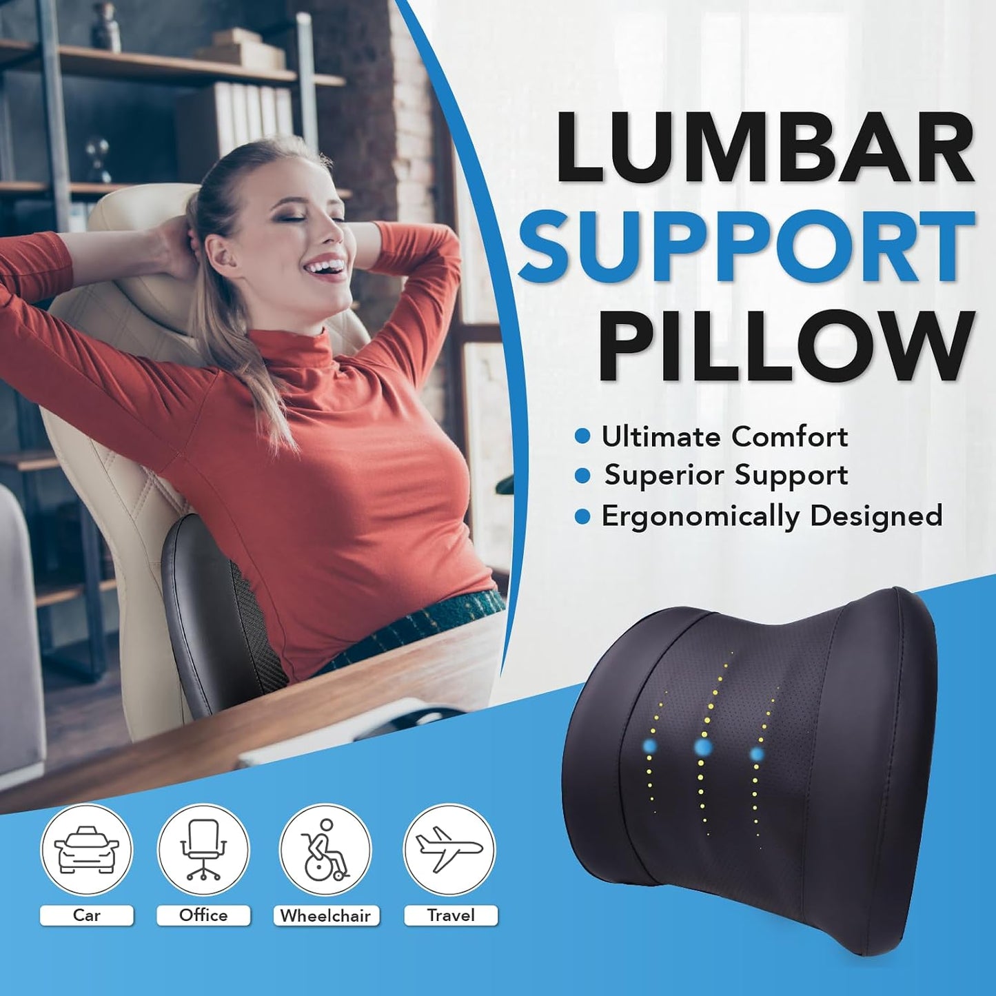 Lofty Aim Lumbar Support Pillow for Car, Car Seat Back Support for Driving | Memory Foam Car Lumbar Support for Driving Seat, Car Back Cushion, Adjustable Straps, Lower Back Pillow, Office Chairs, Black
