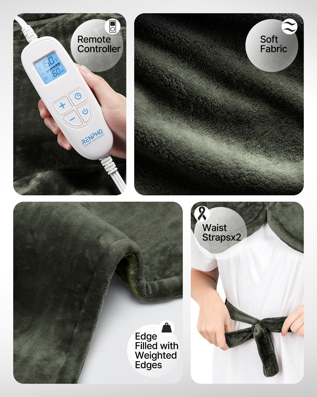 RENPHO Fathers Day Dad Gifts, Electric Heating Pad - 6 Heat Levels for Neck Shoulder and Back, Birthday Gifts for Women Men, Weighted Pad for Snug Fit, ETL Certified, FSA Eligible, 24"x33" Gray