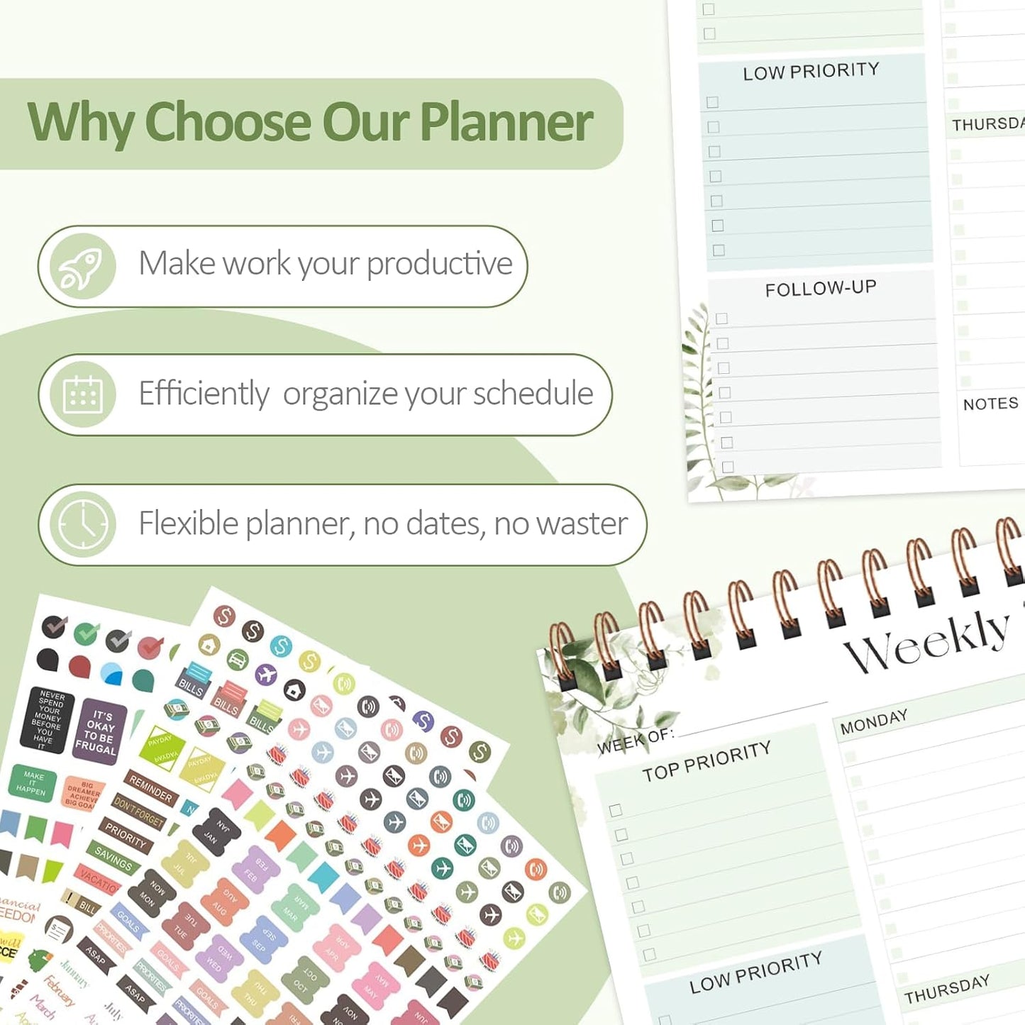 Weekly To Do List Notepad, 52 Sheets, Undated Weekly Planner, Letter Size | 8.5"x11", 100GSM, Thick Paper, Twin-Wire Spiral Bound, Tear Off Desk Pad, For Women & Man, Home School & Office Work