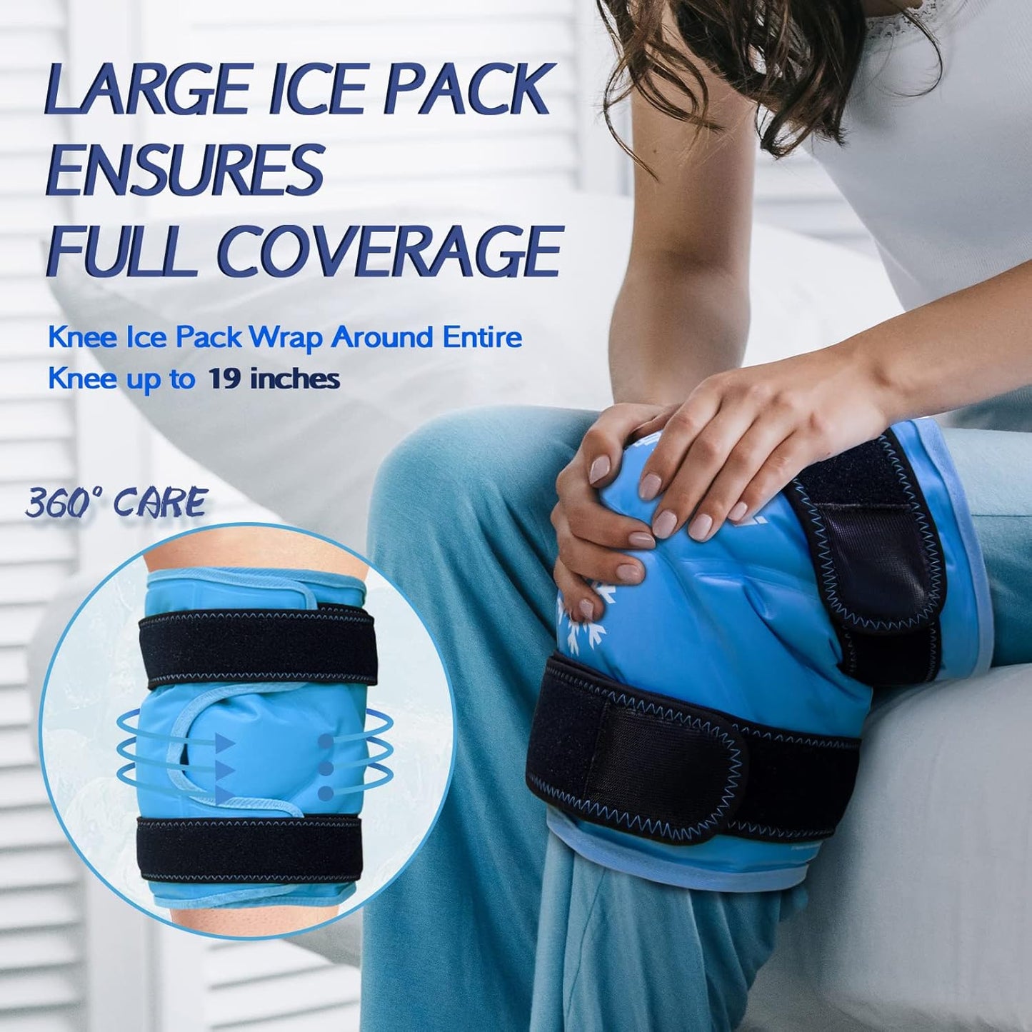 KingPavonini XXL Knee Ice Pack Wrap Around Entire Knee After Surgery, Large Reusable Gel Ice Pack for Injuries, Pain Relief, Swelling, Sports Injuries, 1 Pack (Blue)
