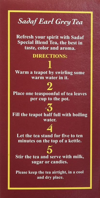 Sadaf Earl Grey Tea Loose Leaf Box 16 oz - Special Blend Earl Grey Ceylon Black Tea - Product harvested in Sri Lanka