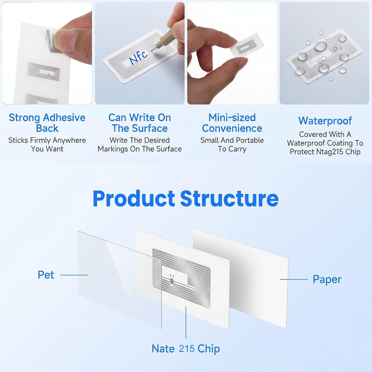 NFC Tags Sticker 40 Pcs Rectangle NTAG216 Chip Tags