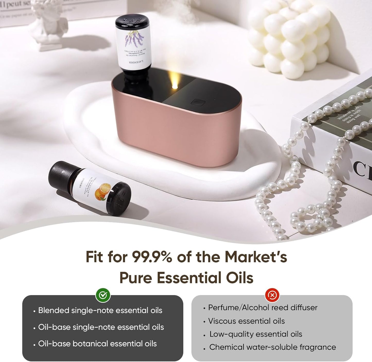 Lecdura Waterless Diffuser for Essential Oil, Battery Operated Scent Air Aromatherapy Diffuser, Mini Aroma Diffusers with 3 Intermittent Mist Modes, Cycle Start for 400-700 sq.ft Home Office Bedroom.