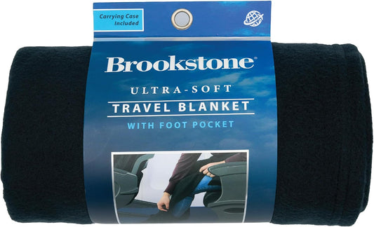 Brookstone Travel Blanket Fleece Throw with Foot Pocket, Compact