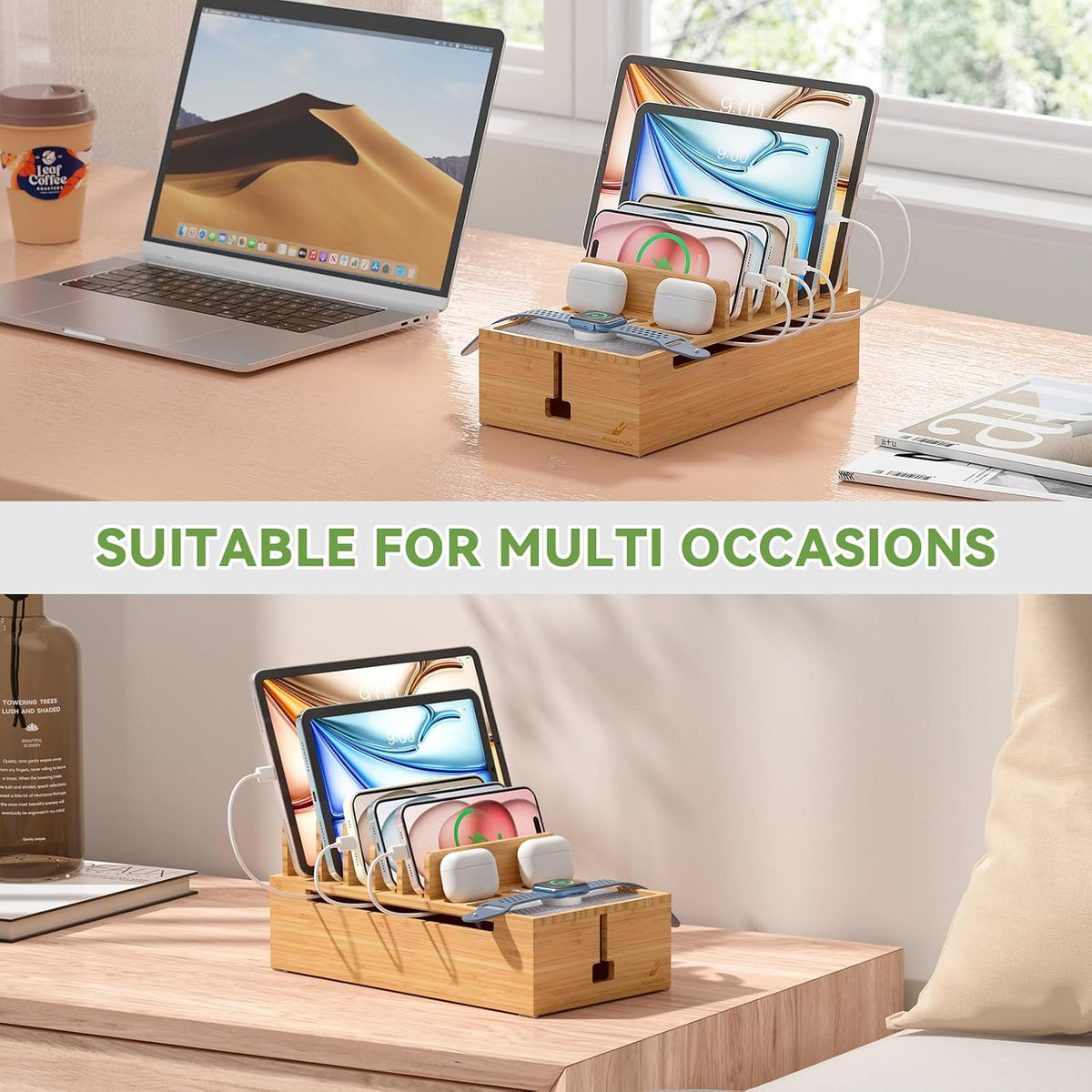 Pezin & Hulin Cell Phone Charging Station for Multi Devices-Natural Bamboo