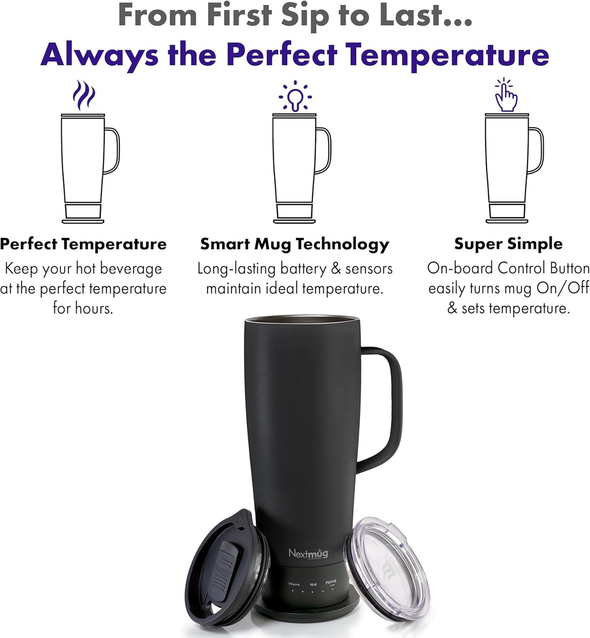 Nextmug Go - Temperature-Controlled, Self-Heating Travel Mug