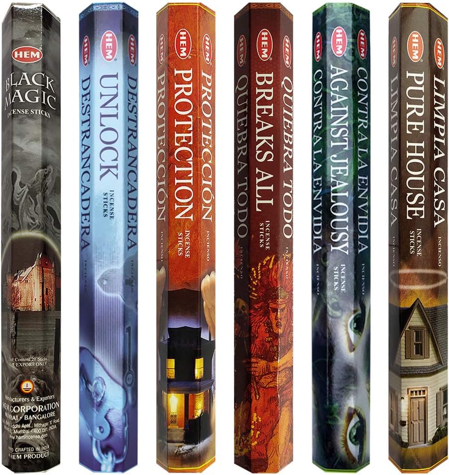 Hem Incense Sticks Variety Pack #23-120 Insence-Sticks (6 Incents x 20 Insense) + Incense Stick Holder with 6 Most Liked Scents Including Patchouli Dragons Blood White Sage Frankincense-Myrrh