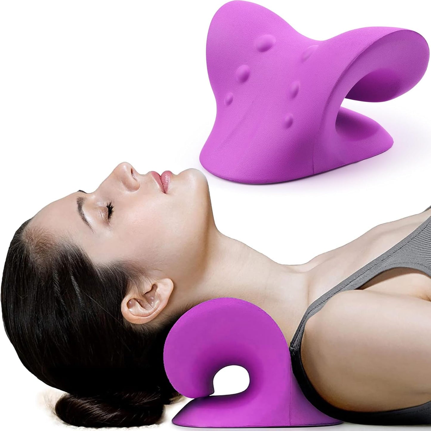 RESTCLOUD Neck and Shoulder Relaxer, Cervical Traction Device for TMJ Pain Relief and Cervical Spine Alignment, Chiropractic Pillow, Neck Stretcher (Black)