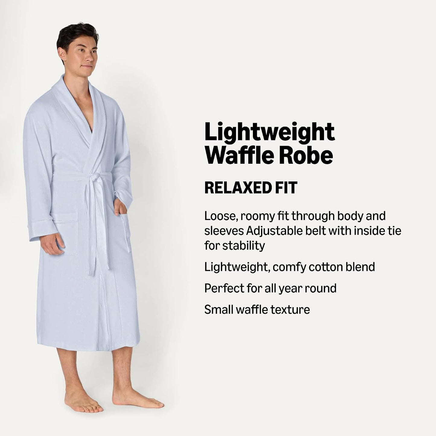 Amazon Essentials Men's Lightweight Cotton Waffle Bath Robe, Mid-Length Loungewear (Available in Big & Tall)