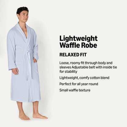 Amazon Essentials Men's Lightweight Cotton Waffle Bath Robe, Mid-Length Loungewear (Available in Big & Tall)