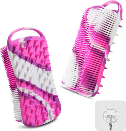 2PCS Silicone Body Scrubber, Loofah for Women, Gentle Exfoliating Shower Cleaner Bath Brush, Rubber Body Wash Deep Cleaning & Exfoliator & Massage, Travel-Friendly for Bathroom