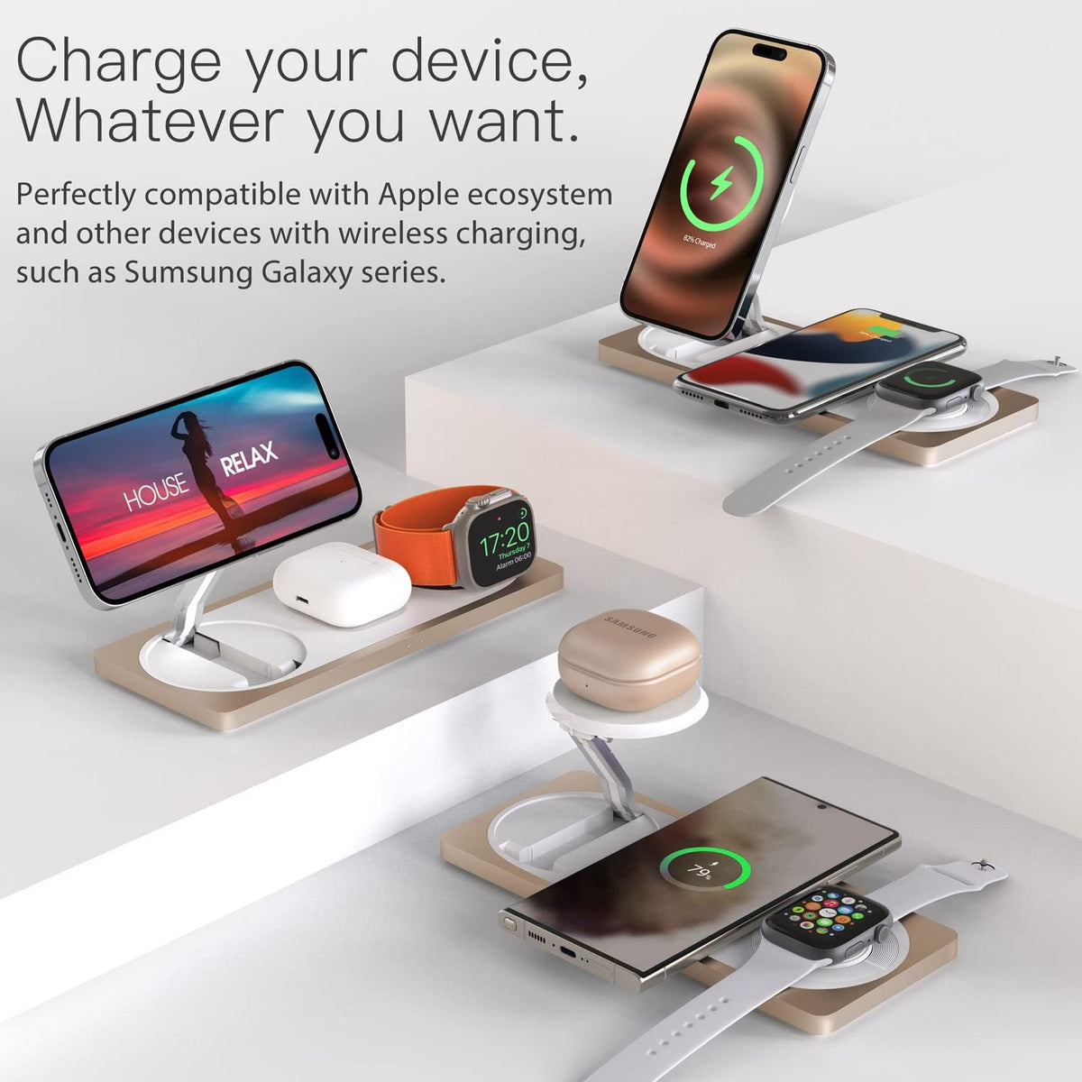 PETINO 3 in 1 Wireless Charging Station for Apple Devices with MagSafe