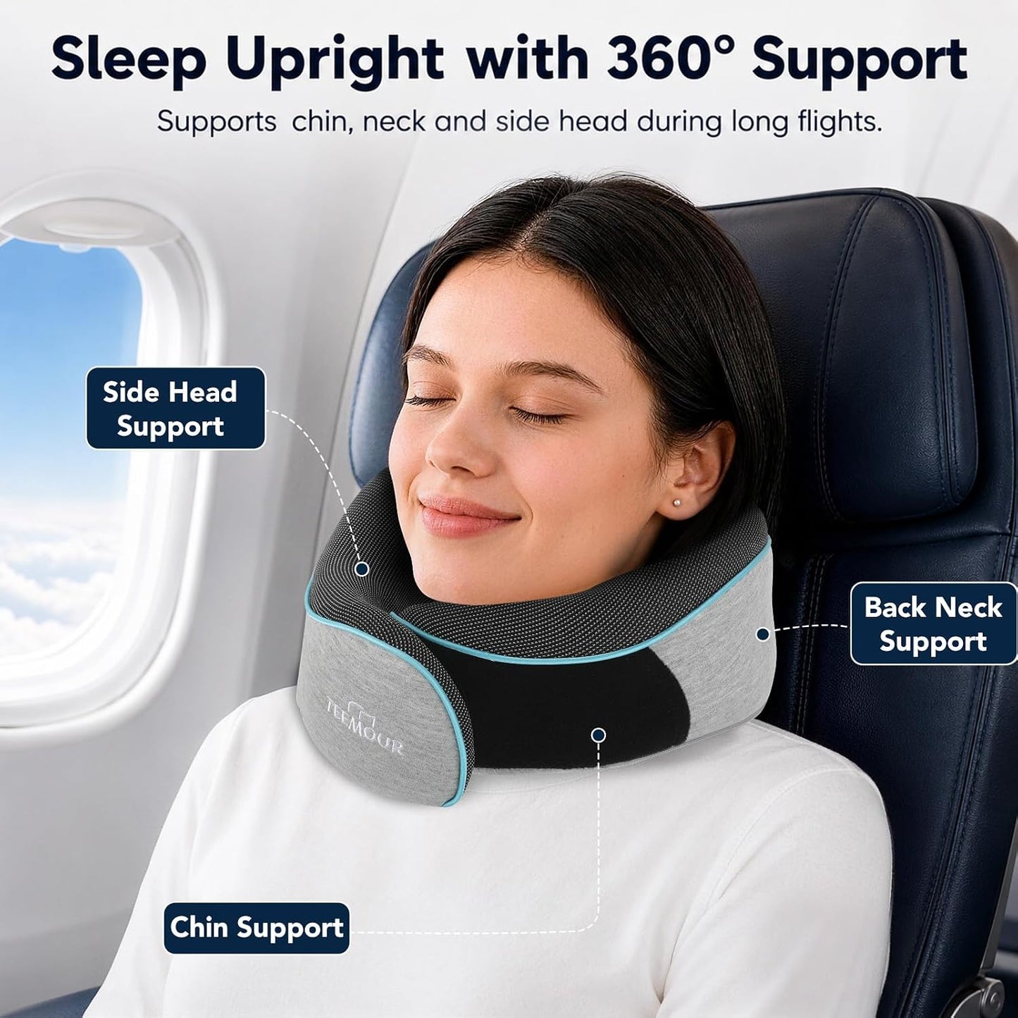 Travel Pillow Neck Pillow for Airplane Travel Essentials - Memory Foam Travel Neck Pillow, Stops Head Bobbing With Eye Mask & Earplugs, Portable Carry Bag for Long Flights| Airplane Accessories Black