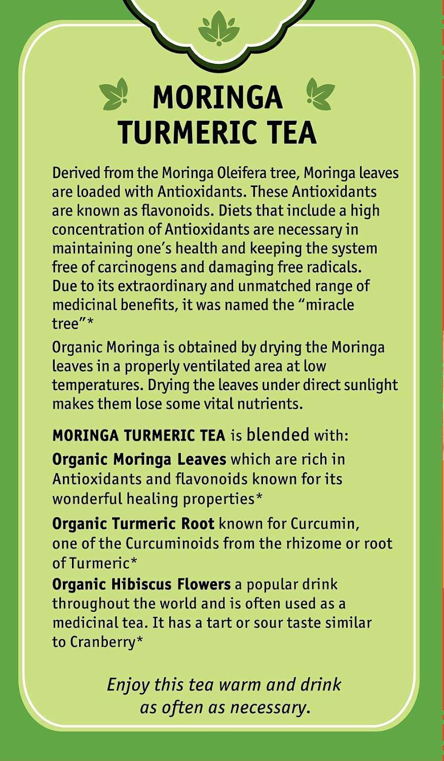Herbal Cup Ayurveda Moringa Tea, Organic Turmeric, No Caffeine Herbal Teas (Organic Moringa Turmeric, 16 Count (Pack of 6)