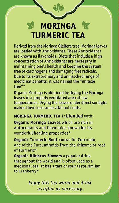 Herbal Cup Ayurveda Moringa Tea, Organic Turmeric, No Caffeine Herbal Teas (Organic Moringa Turmeric, 16 Count (Pack of 6)