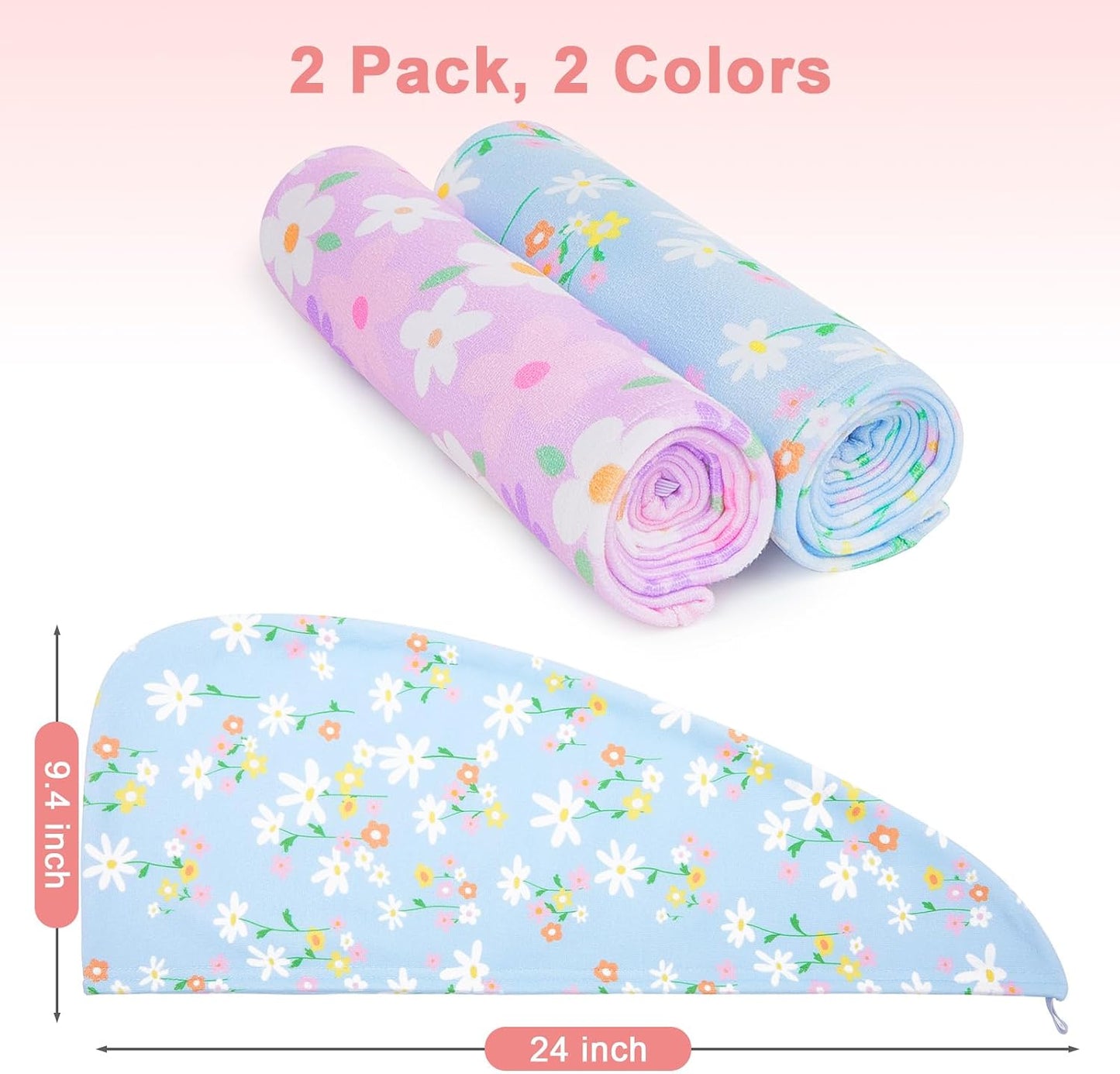 Unicorn Castle Microfiber Hair Towel for Kids 2Pack Hair Wrap Towels Absorbent Hair Drying Towel Wrap Hair Turbans for Curly Thick Hair, Pink White Strawberry