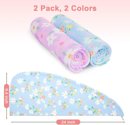 Unicorn Castle Microfiber Hair Towel for Kids 2Pack Hair Wrap Towels Absorbent Hair Drying Towel Wrap Hair Turbans for Curly Thick Hair, Pink White Strawberry