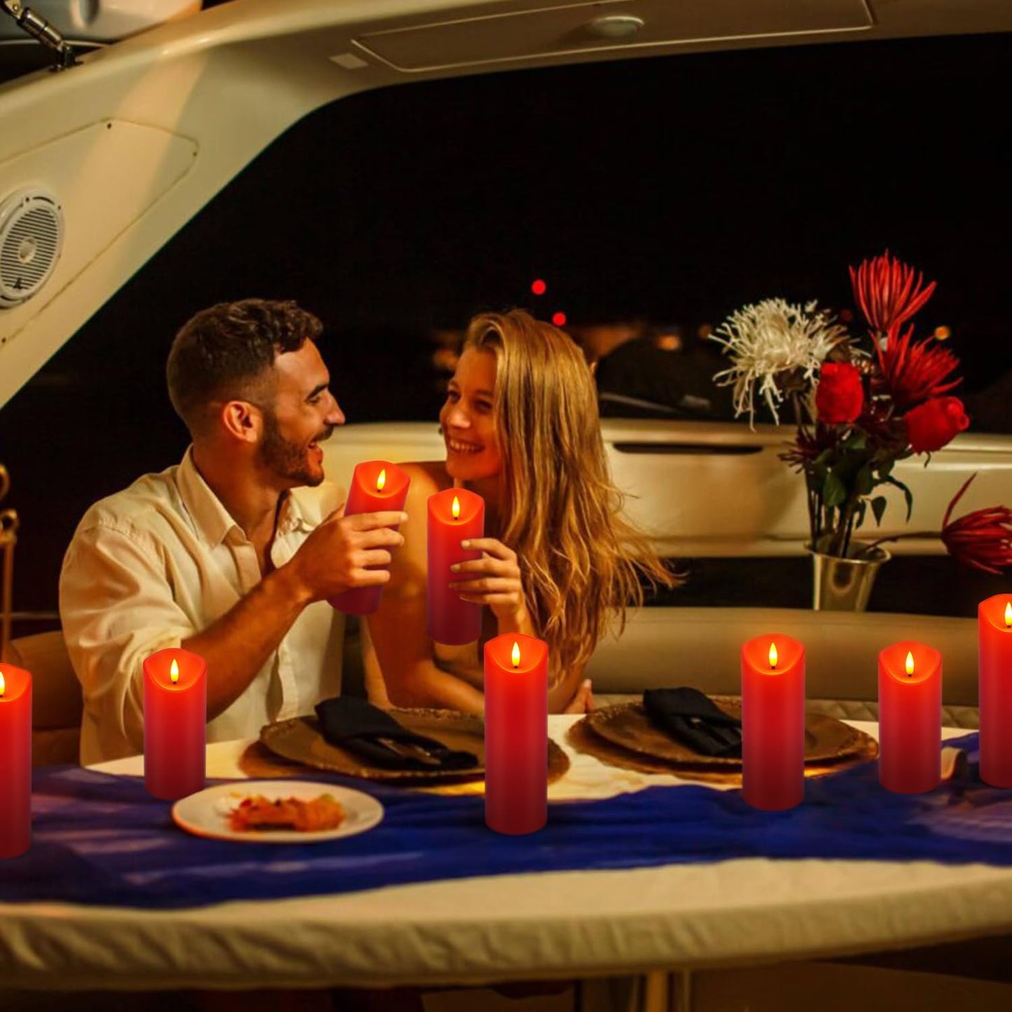 24 Pcs LED Flameless Candles with Remote, 3D Flickering Flame & LED String Lights, Acrylic Clear Cylinder, Timer Function, Romantic Ambience for Home Decor, Party, Wedding (Ivory).