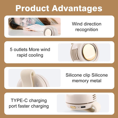 Portable Silent Mini Bladeless Fan Clip On, Small Fan Clip on for Shirt & Waist, Adjustable 3-Speed Suspended Whirlwind Fans, For Outdoor & Travel & Office, Travel Accessories, Gift (White)