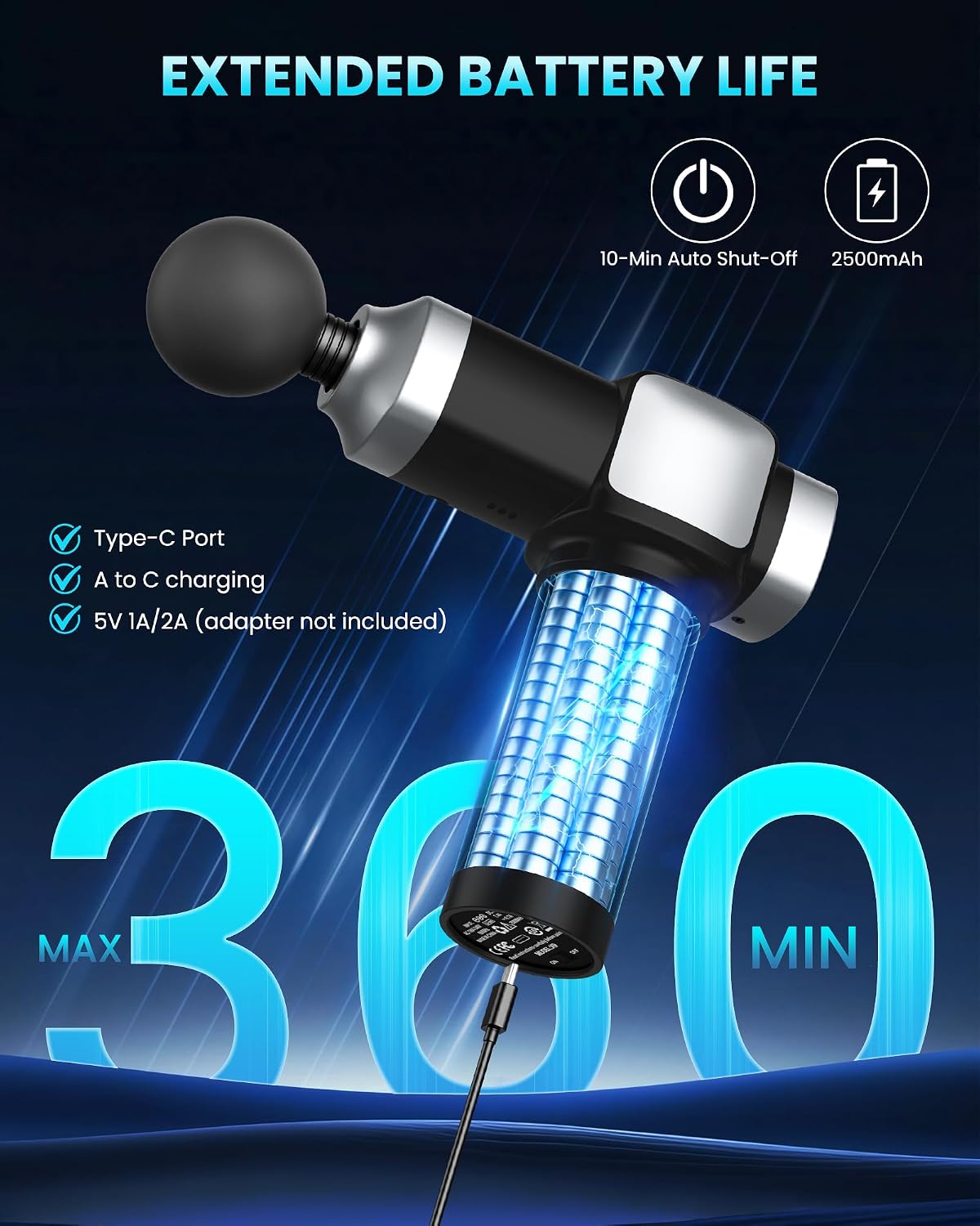 Massage Gun Deep Tissue, Portable Percussion Electric Muscle Massager for Pain Relief, Handheld Massagers with 30 Speeds & 6 Attachments for Back and Neck, Gifts for Men Women
