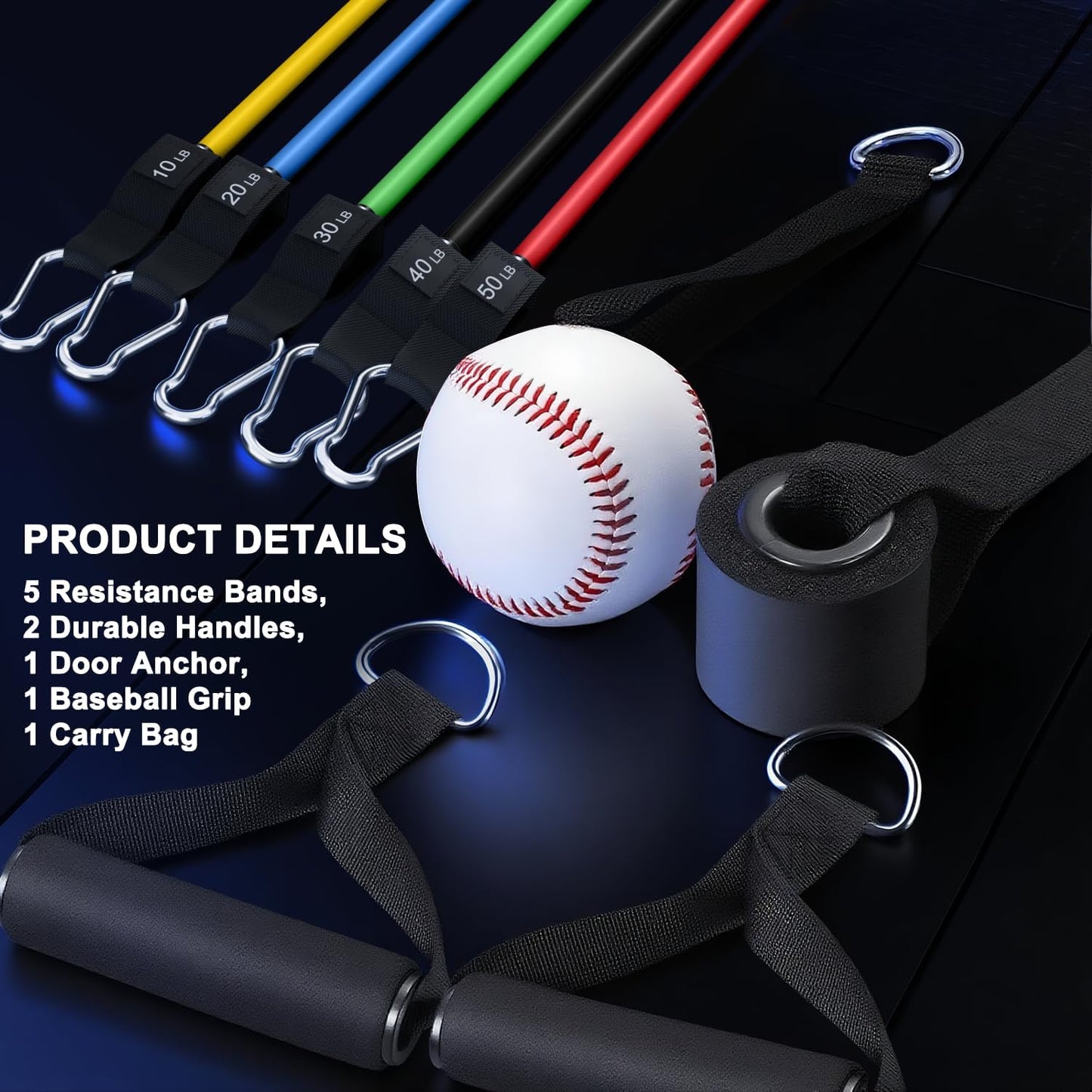 WHATAFIT Resistance Bands, Exercise Bands, Workout Bands with Handles, Door Anchor and Ankle Straps, 5 Resistance Levels Fitness Bands for Strength Training, Physical Therapy, and Home Gym Equipment