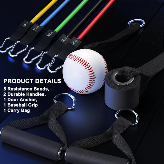 WHATAFIT Resistance Bands, Exercise Bands, Workout Bands with Handles, Door Anchor and Ankle Straps, 5 Resistance Levels Fitness Bands for Strength Training, Physical Therapy, and Home Gym Equipment
