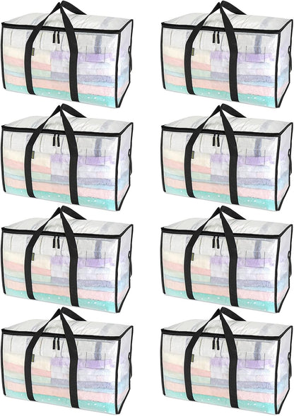 BALEINE Oversized Moving Bags with Reinforced Handles, Heavy-Duty Storage Tote for Clothes, Moving Supplies (Clear)